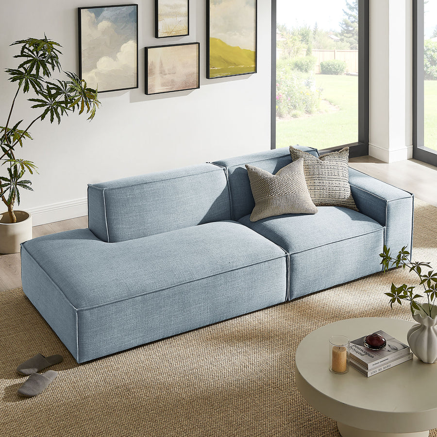 Atlas 2-Piece Performance Fabric Upholstered Modular Loveseat in Sky