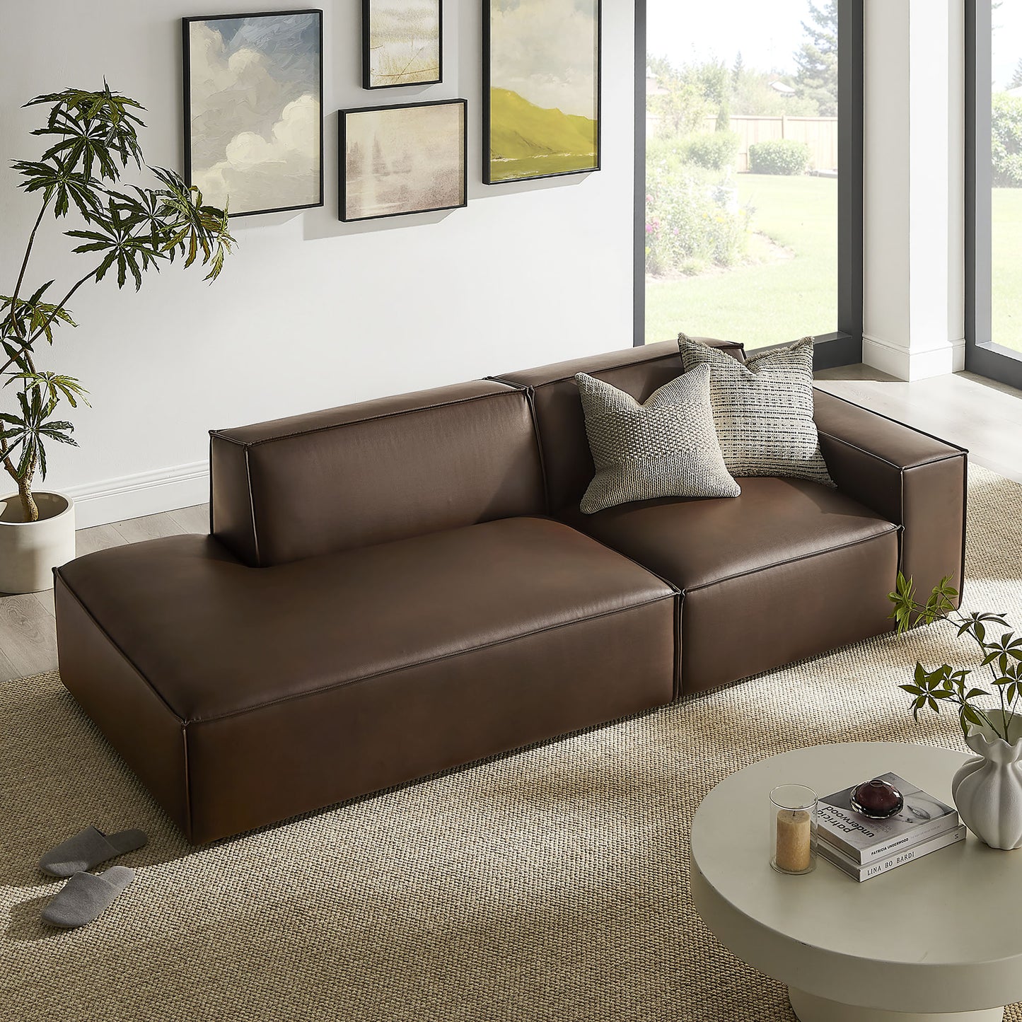 Atlas 2-Piece Vegan Leather Modular Loveseat in Espresso