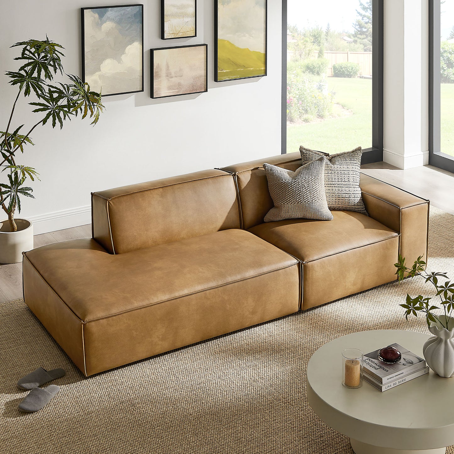 Atlas 2-Piece Vegan Leather Modular Loveseat in Toast