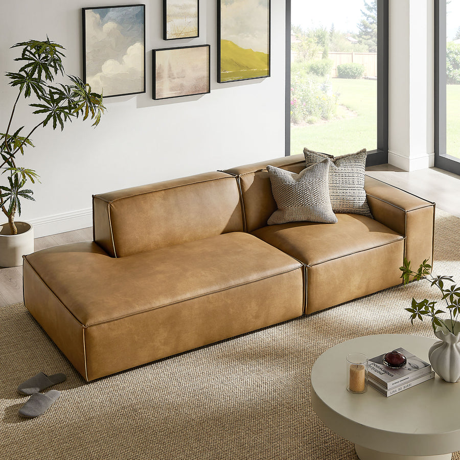 Atlas 2-Piece Vegan Leather Modular Loveseat in Toast