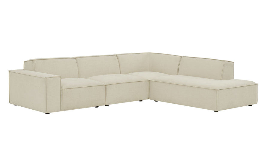 Atlas 4-Piece Performance Fabric Upholstered Modular L-Shaped Sofa in Ecru