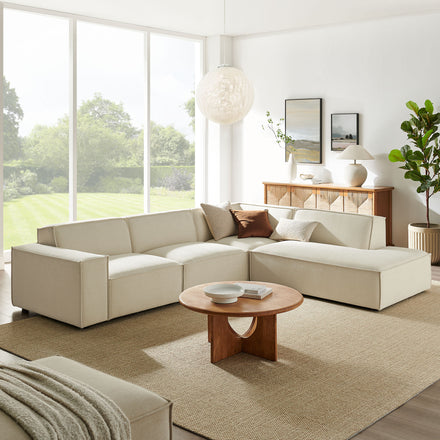 Restore 4-Piece Performance Fabric Upholstered Modular L-Shaped Sofa in Ecru
