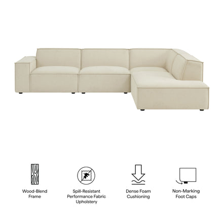 Restore 4-Piece Performance Fabric Upholstered Modular L-Shaped Sofa in Ecru