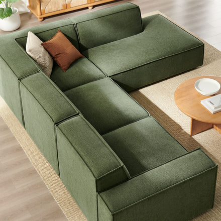 Restore 4-Piece Performance Fabric Upholstered Modular L-Shaped Sofa in Foliage