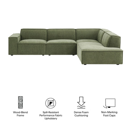 Restore 4-Piece Performance Fabric Upholstered Modular L-Shaped Sofa in Foliage