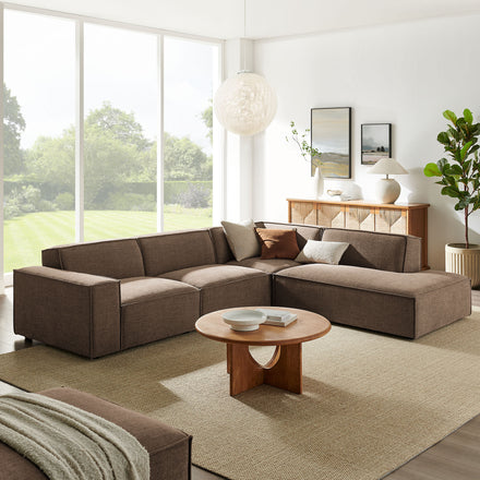 Restore 4-Piece Performance Fabric Upholstered Modular L-Shaped Sofa in Mocha