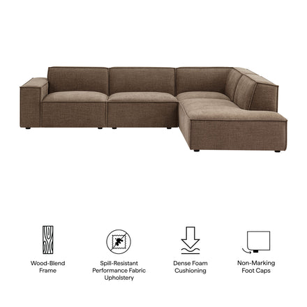 Restore 4-Piece Performance Fabric Upholstered Modular L-Shaped Sofa in Mocha