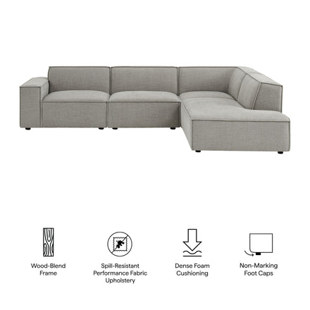 Restore 4-Piece Performance Fabric Upholstered Modular L-Shaped Sofa in Pewter