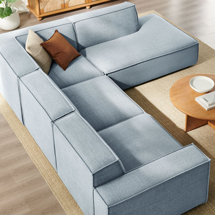 Restore 4-Piece Performance Fabric Upholstered Modular L-Shaped Sofa in Sky
