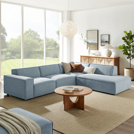Restore 4-Piece Performance Fabric Upholstered Modular L-Shaped Sofa in Sky
