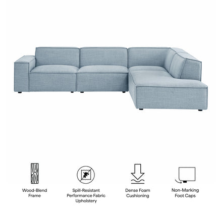 Restore 4-Piece Performance Fabric Upholstered Modular L-Shaped Sofa in Sky