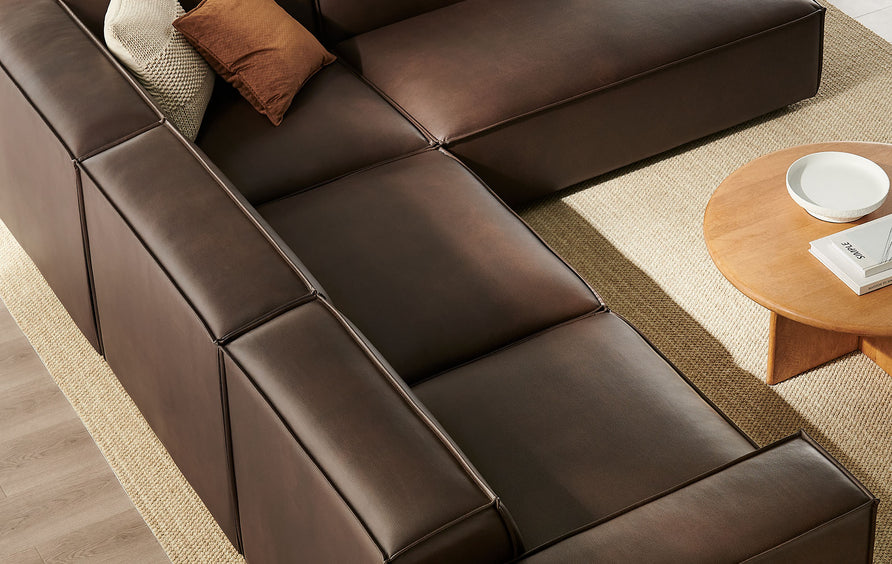 Atlas 4-Piece Vegan Leather Modular L-Shaped Sofa in Espresso