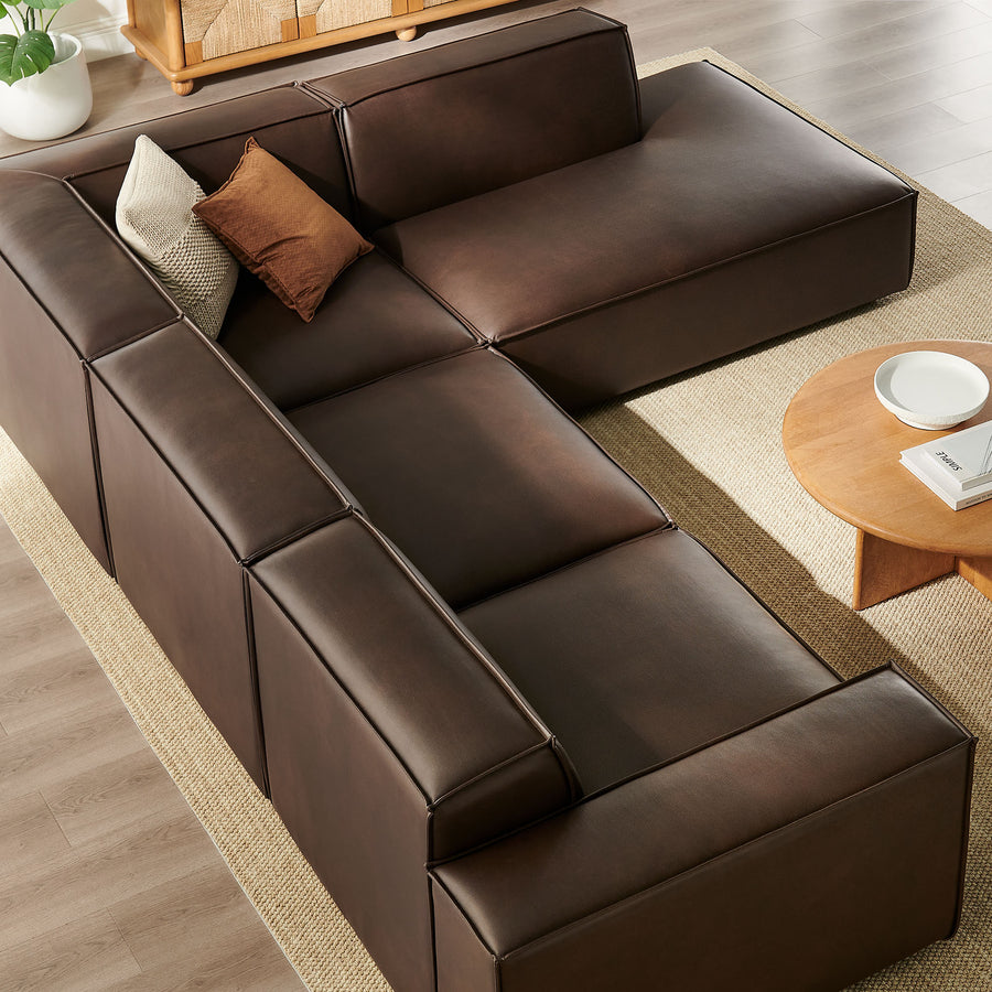 Atlas 4-Piece Vegan Leather Modular L-Shaped Sofa in Espresso
