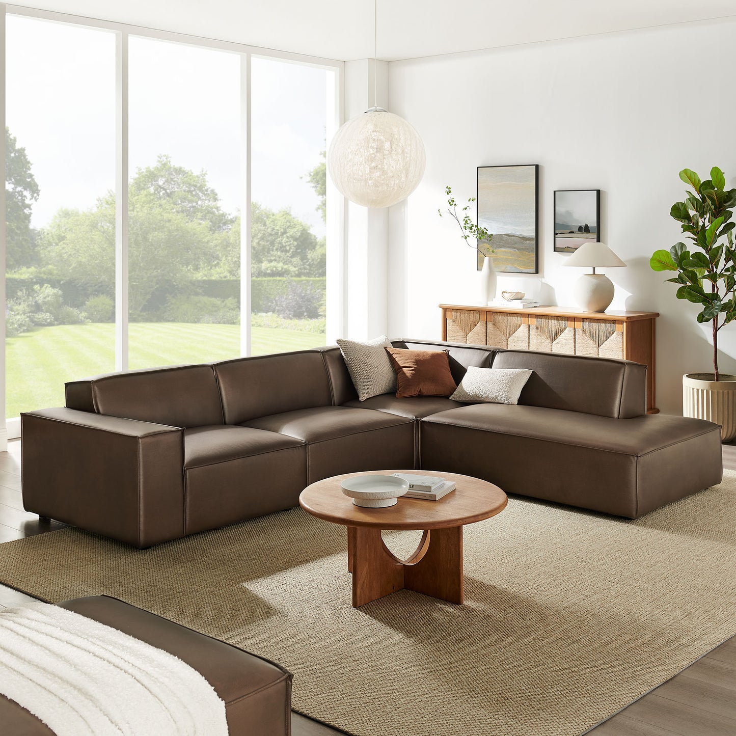 Atlas 4-Piece Vegan Leather Modular L-Shaped Sofa in Espresso