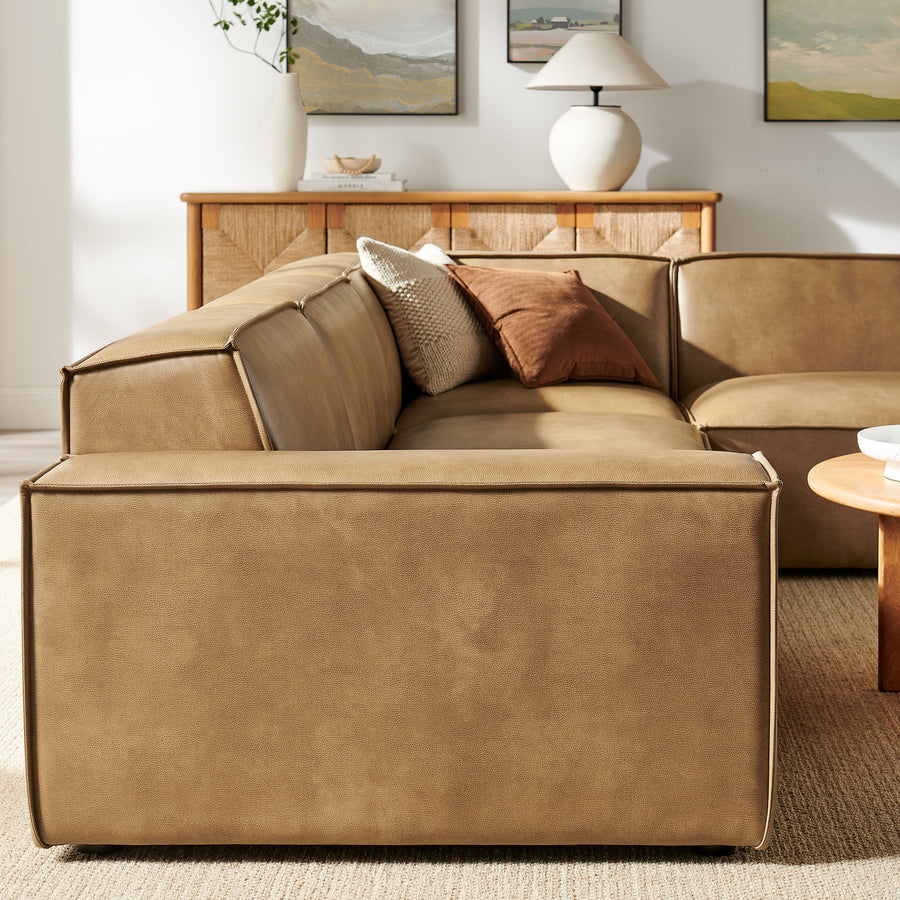 Atlas 4-Piece Vegan Leather Modular L-Shaped Sofa in Toast