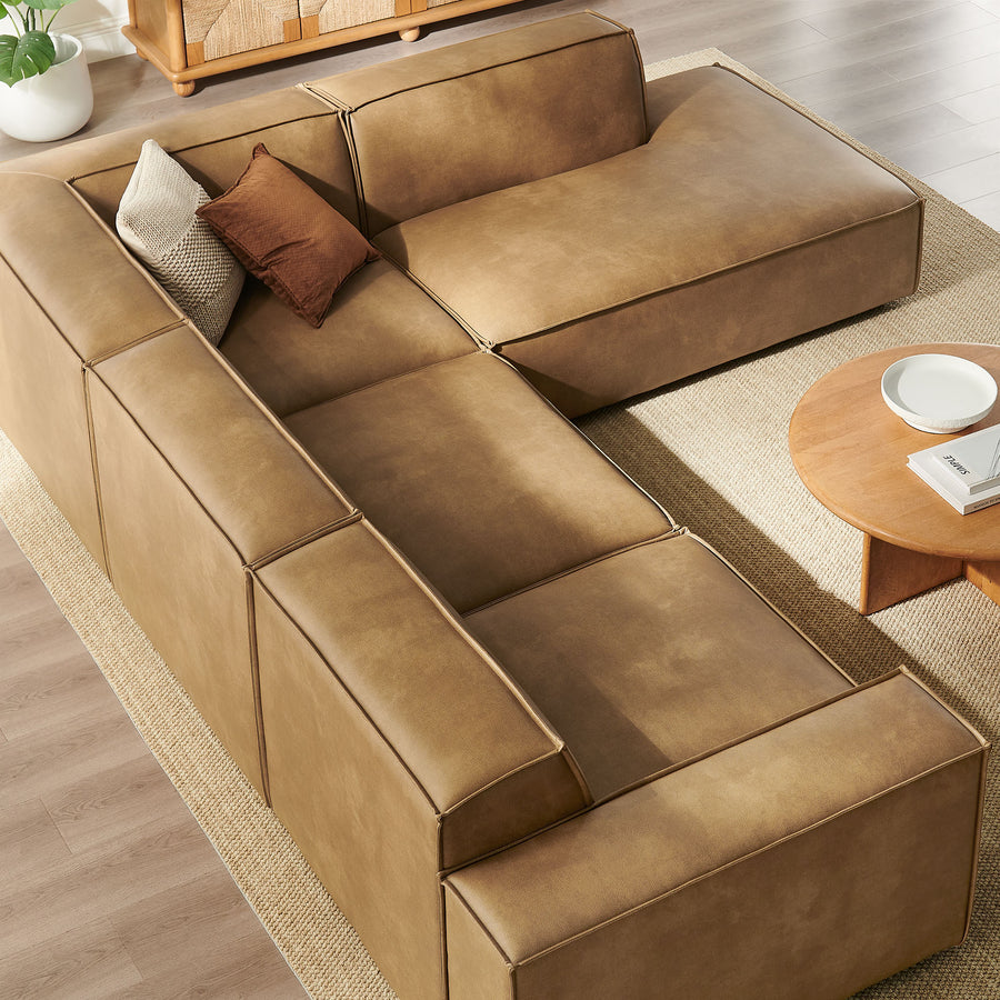 Atlas 4-Piece Vegan Leather Modular L-Shaped Sofa in Toast