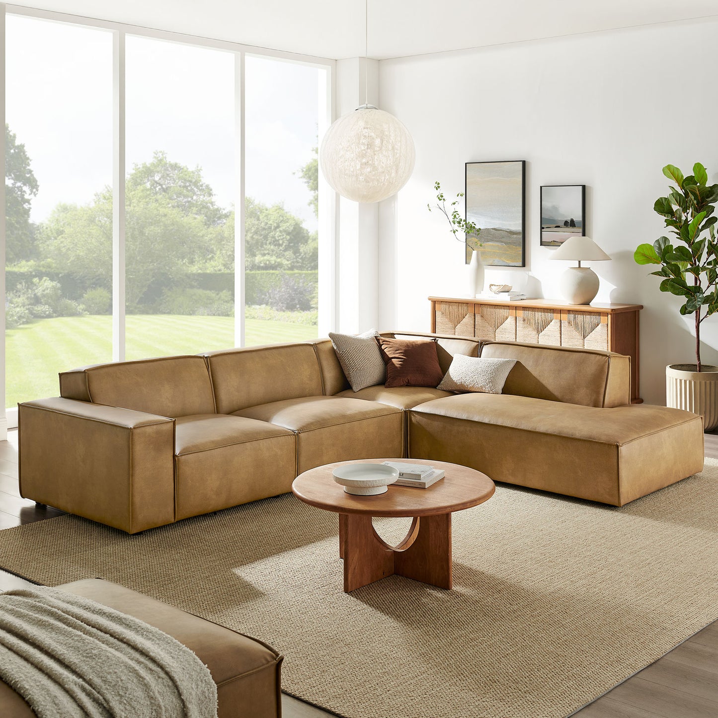 Atlas 4-Piece Vegan Leather Modular L-Shaped Sofa in Toast