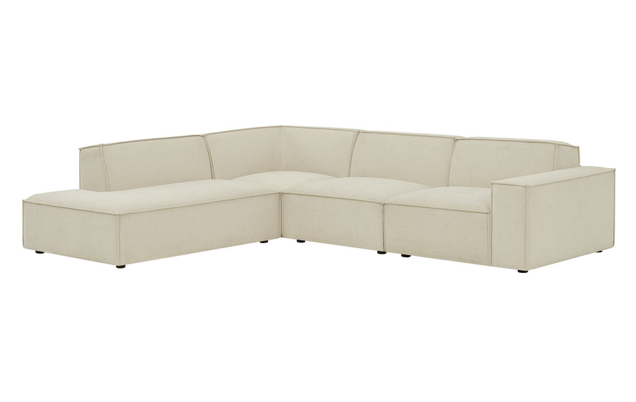 Atlas 4-Piece Performance Fabric Upholstered Modular L-Shaped Sofa in Ecru
