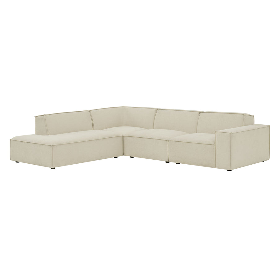 Atlas 4-Piece Performance Fabric Upholstered Modular L-Shaped Sofa in Ecru