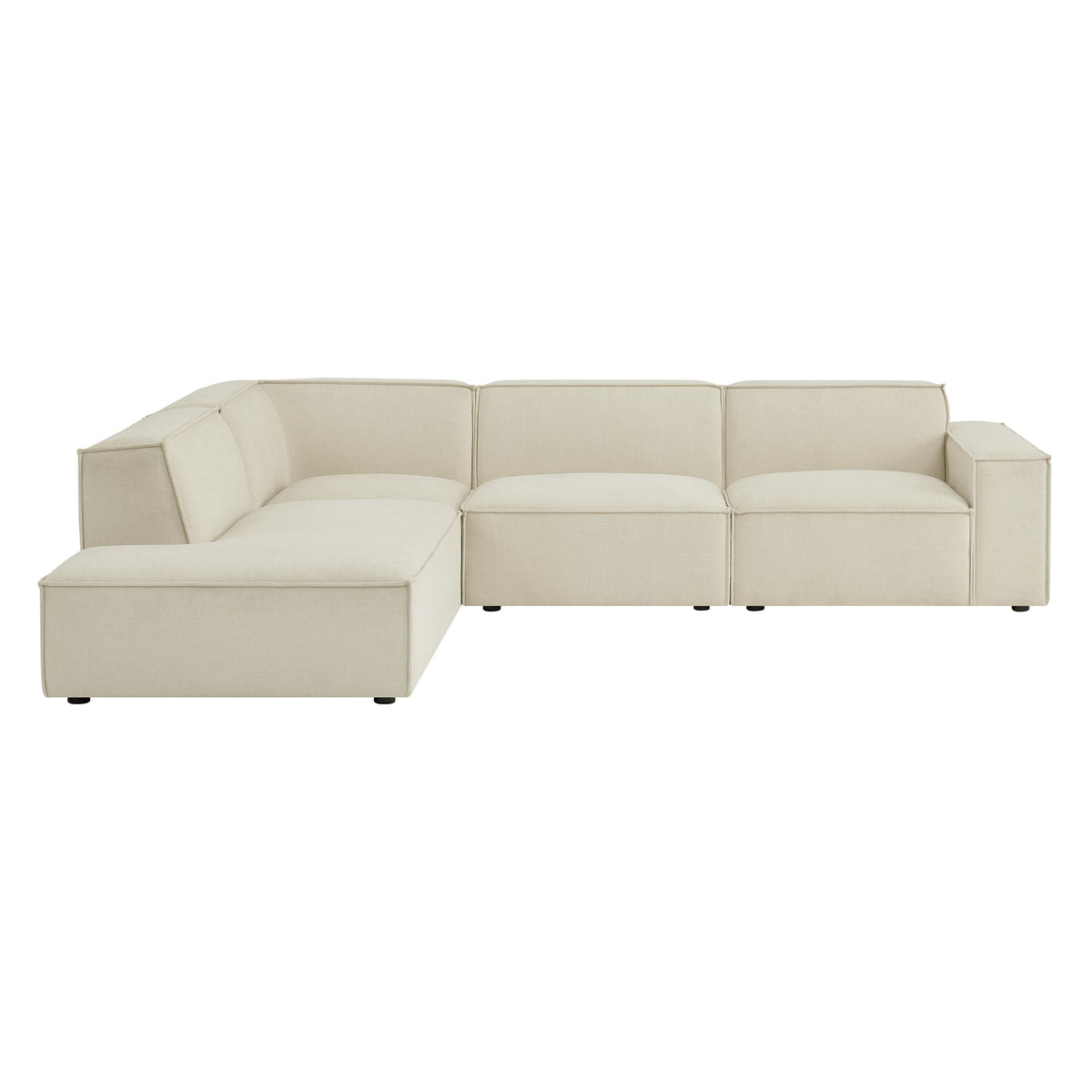Atlas 4-Piece Performance Fabric Upholstered Modular L-Shaped Sofa in Ecru