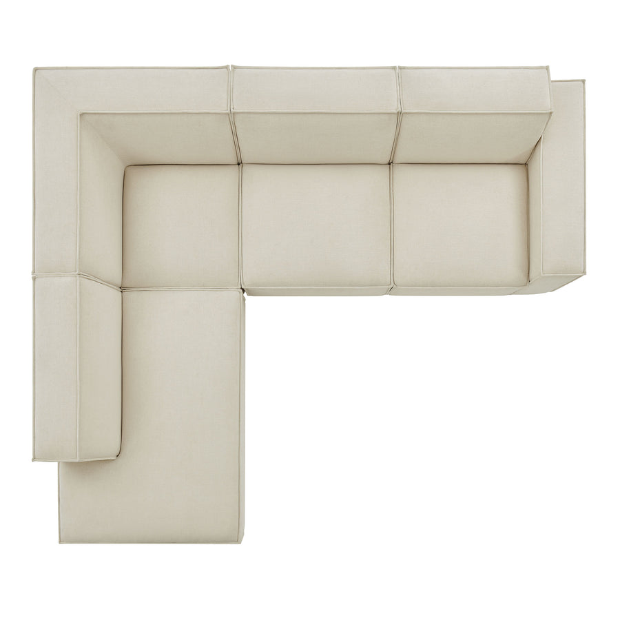 Atlas 4-Piece Performance Fabric Upholstered Modular L-Shaped Sofa in Ecru