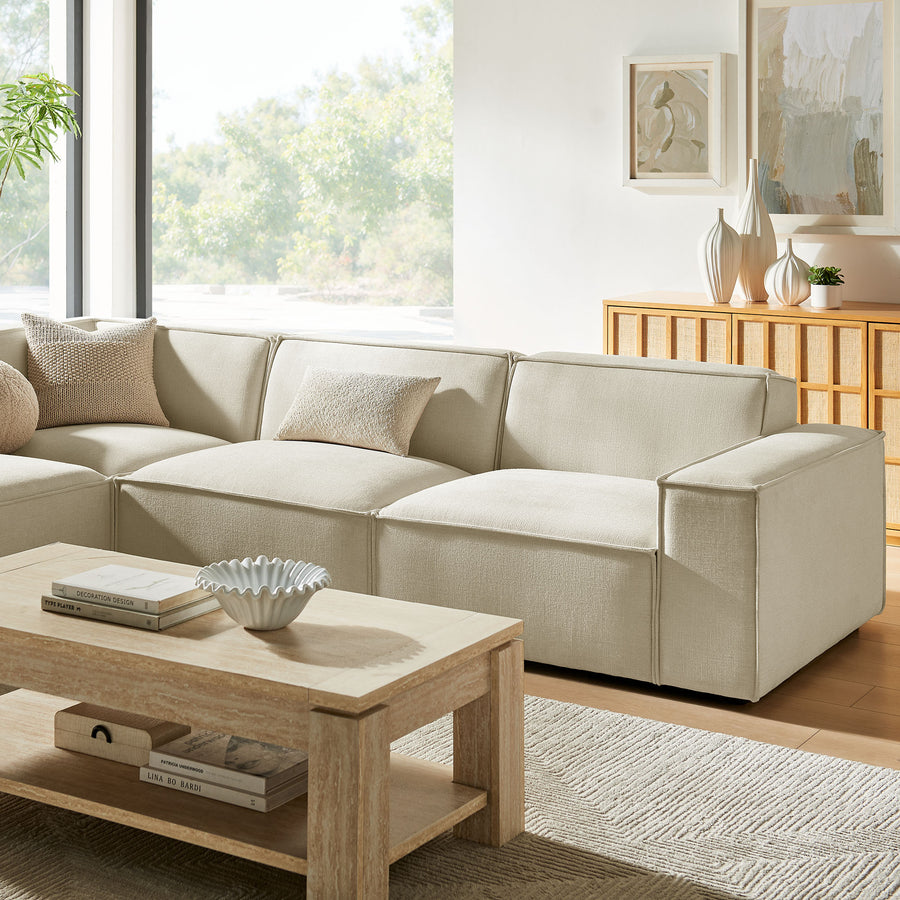 Atlas 4-Piece Performance Fabric Upholstered Modular L-Shaped Sofa in Ecru