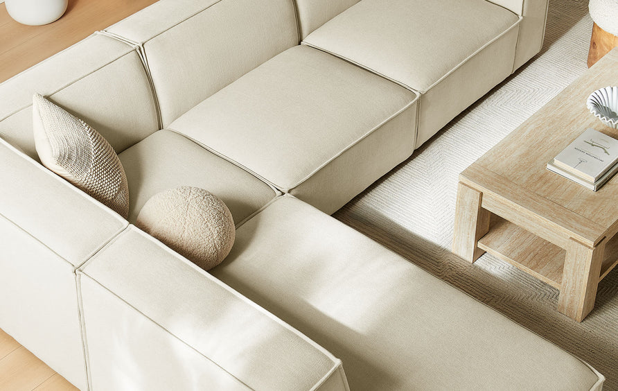 Atlas 4-Piece Performance Fabric Upholstered Modular L-Shaped Sofa in Ecru