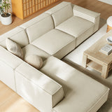 Atlas 4-Piece Performance Fabric Upholstered Modular L-Shaped Sofa in Ecru