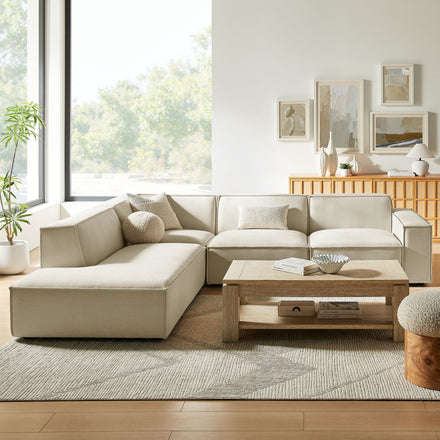 Restore 4-Piece Performance Fabric Upholstered Modular L-Shaped Sofa in Ecru