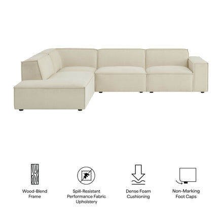 Restore 4-Piece Performance Fabric Upholstered Modular L-Shaped Sofa in Ecru