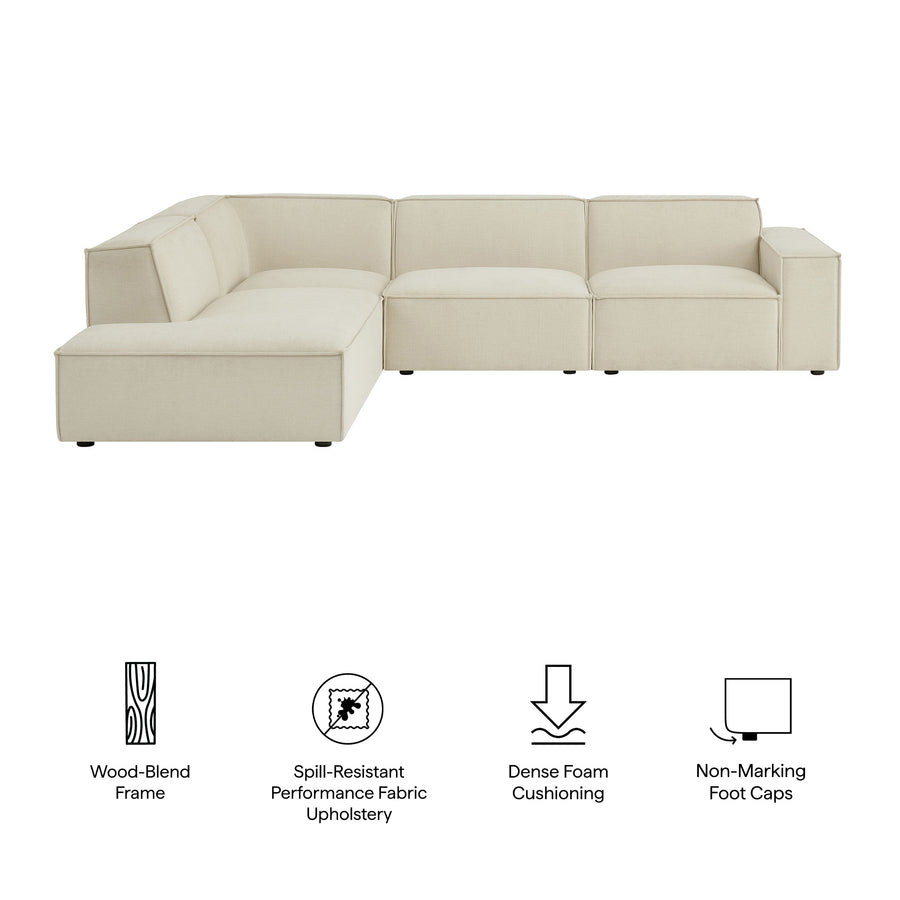 Atlas 4-Piece Performance Fabric Upholstered Modular L-Shaped Sofa in Ecru