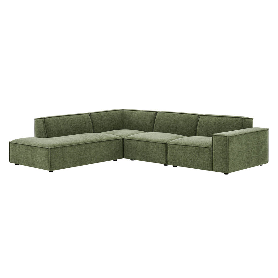 Atlas 4-Piece Performance Fabric Upholstered Modular L-Shaped Sofa in Foliage