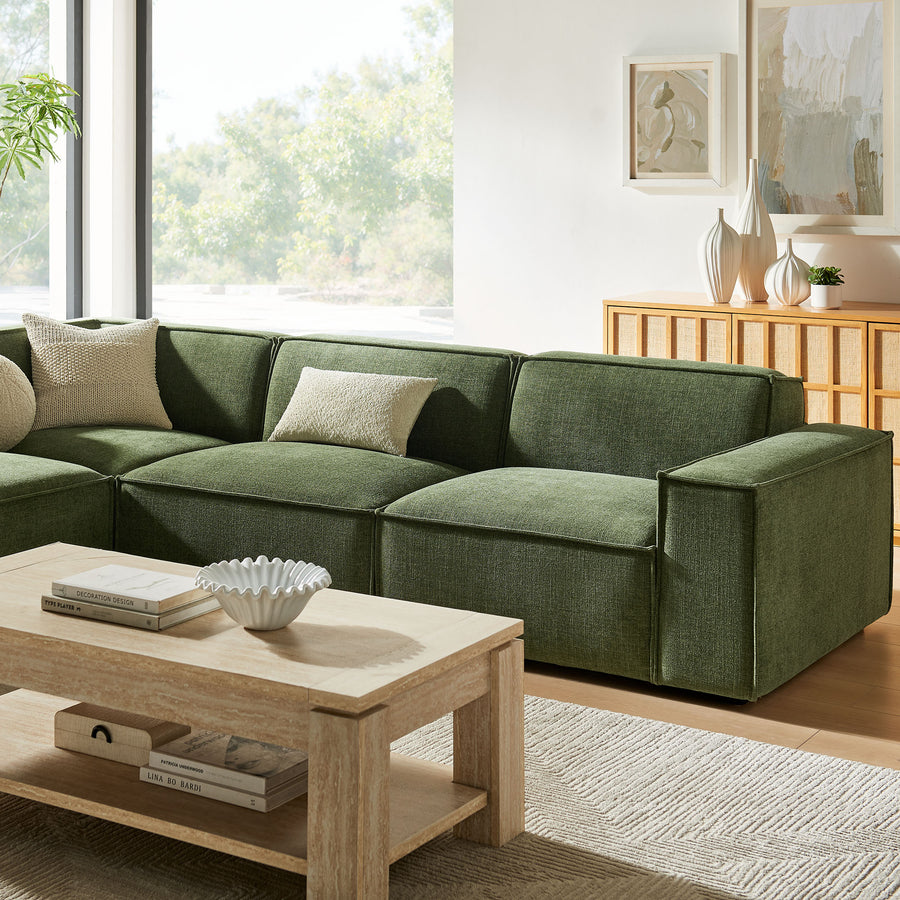 Atlas 4-Piece Performance Fabric Upholstered Modular L-Shaped Sofa in Foliage