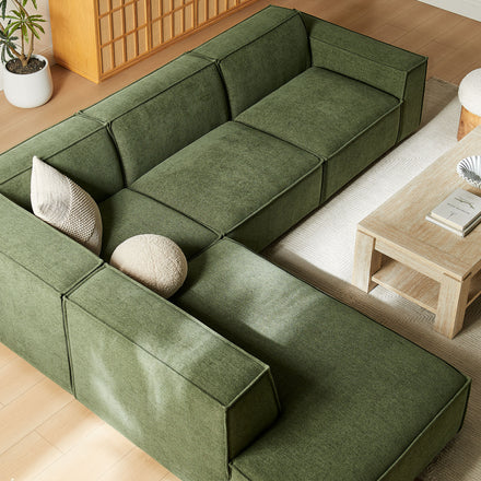 Restore 4-Piece Performance Fabric Upholstered Modular L-Shaped Sofa in Foliage
