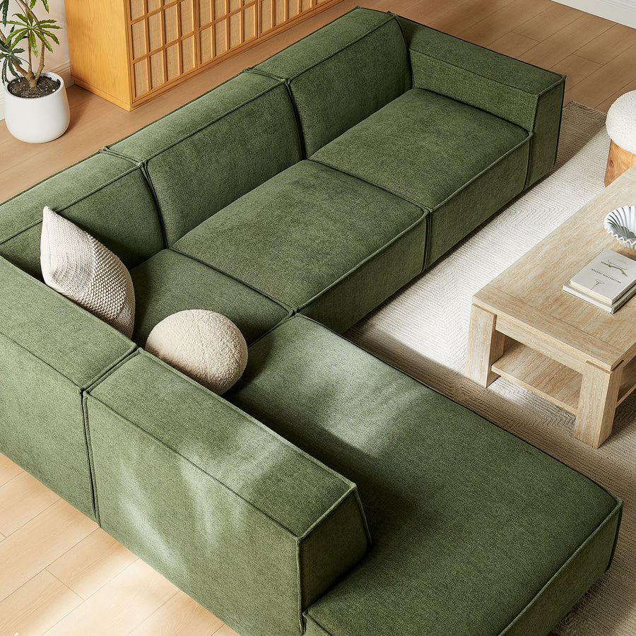 Atlas 4-Piece Performance Fabric Upholstered Modular L-Shaped Sofa in Foliage