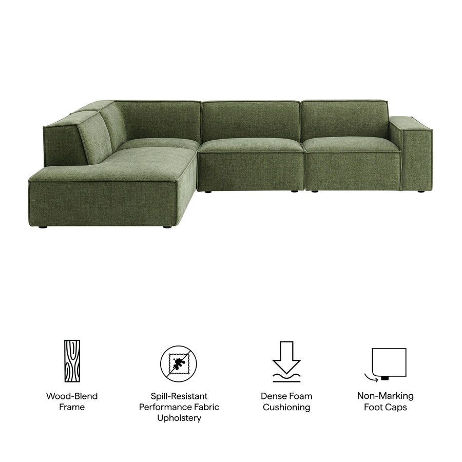Atlas 4-Piece Performance Fabric Upholstered Modular L-Shaped Sofa in Foliage