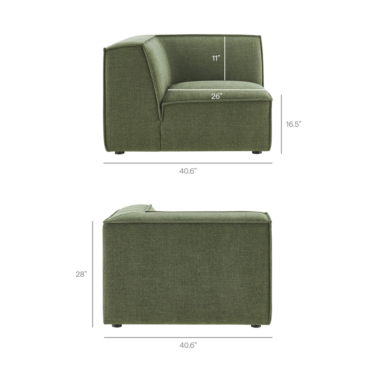 Atlas 4-Piece Performance Fabric Upholstered Modular L-Shaped Sofa in Foliage