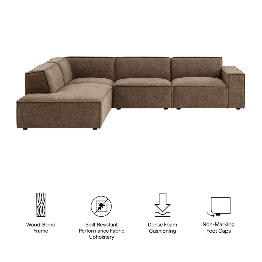 Atlas 4-Piece Performance Fabric Upholstered Modular L-Shaped Sofa in Mocha