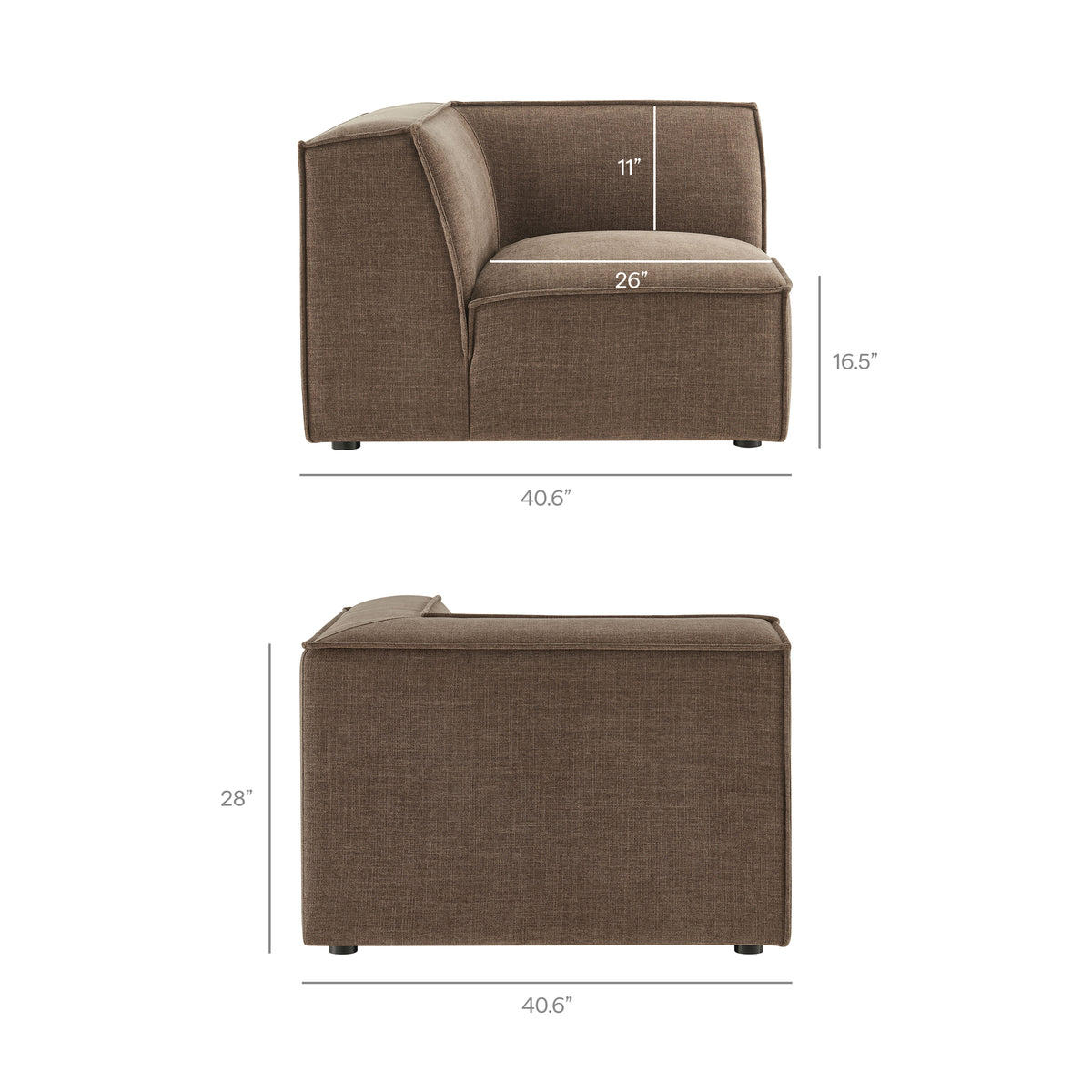 Atlas 4-Piece Performance Fabric Upholstered Modular L-Shaped Sofa in Mocha