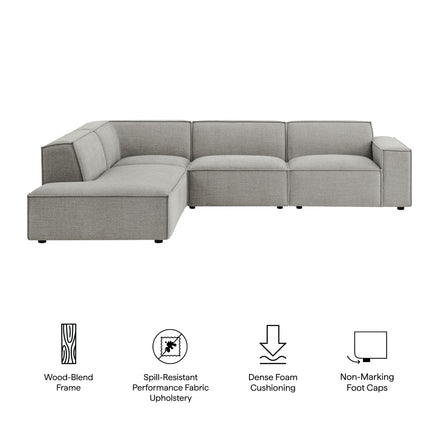 Restore 4-Piece Performance Fabric Upholstered Modular L-Shaped Sofa in Pewter