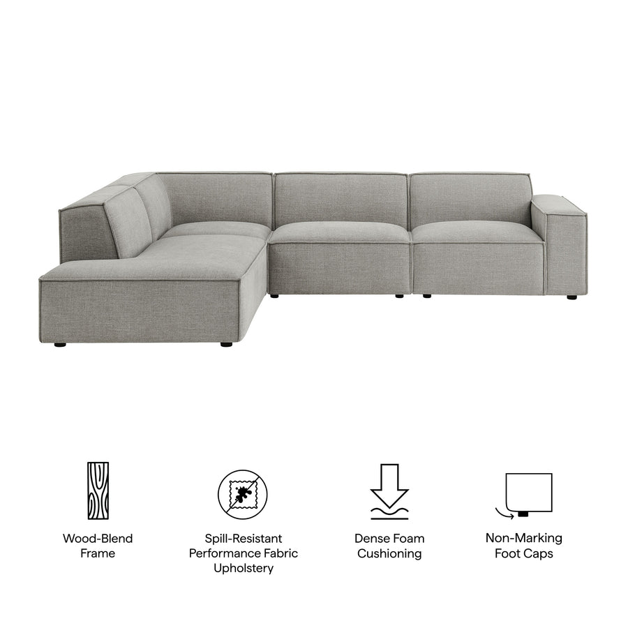 Atlas 4-Piece Performance Fabric Upholstered Modular L-Shaped Sofa in Pewter