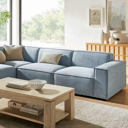 Restore 4-Piece Performance Fabric Upholstered Modular L-Shaped Sofa in Sky