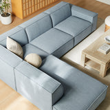 Atlas 4-Piece Performance Fabric Upholstered Modular L-Shaped Sofa in Sky