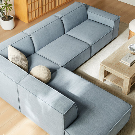 Restore 4-Piece Performance Fabric Upholstered Modular L-Shaped Sofa in Sky