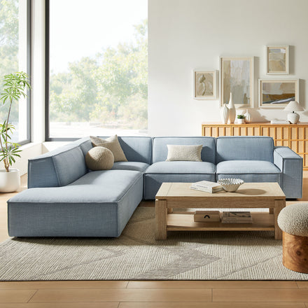Restore 4-Piece Performance Fabric Upholstered Modular L-Shaped Sofa in Sky