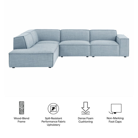 Restore 4-Piece Performance Fabric Upholstered Modular L-Shaped Sofa in Sky