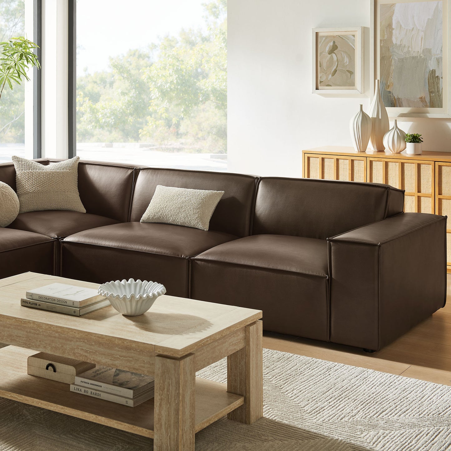 Atlas 4-Piece Vegan Leather Modular L-Shaped Sofa in Espresso