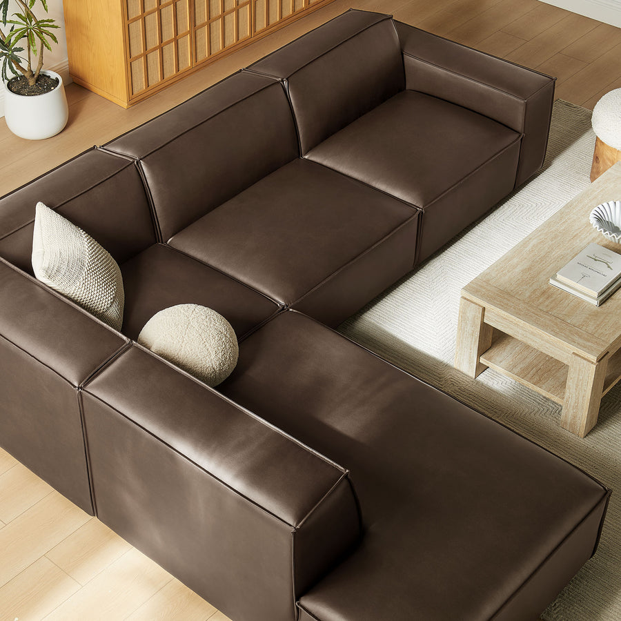 Atlas 4-Piece Vegan Leather Modular L-Shaped Sofa in Espresso