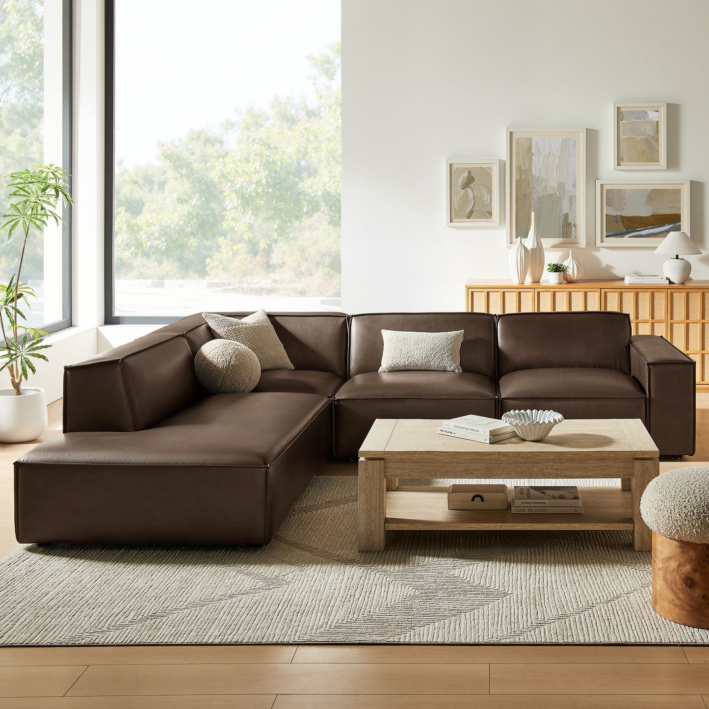 Atlas 4-Piece Vegan Leather Modular L-Shaped Sofa in Espresso