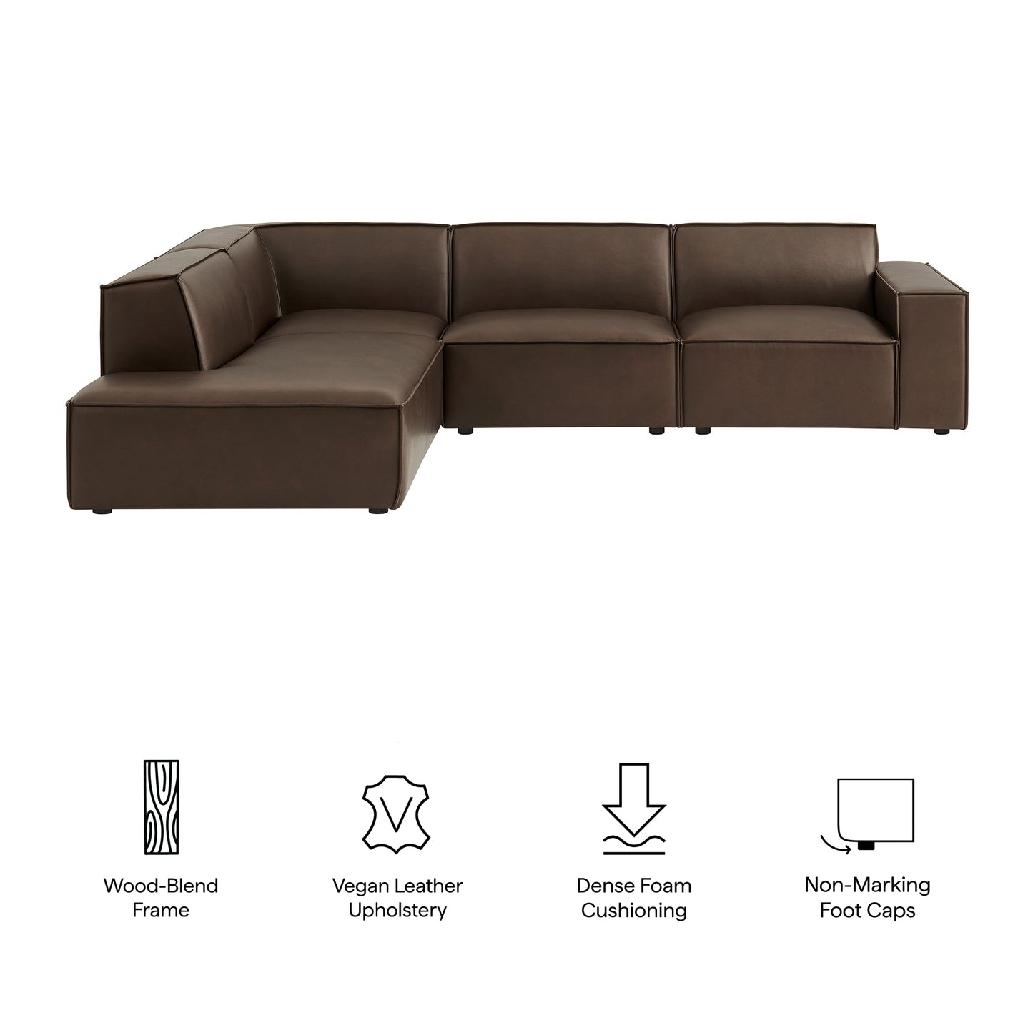 Atlas 4-Piece Vegan Leather Modular L-Shaped Sofa in Espresso